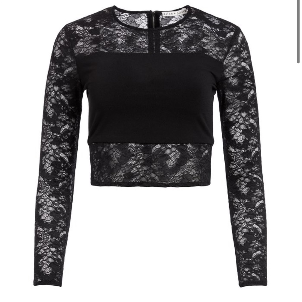 Alice and Olivia NWT black lace cropped blouse